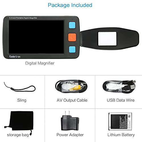 AALGO Portable Digital Magnifier Reading Aid,5.0 Inch LCD Screen for Low Vision,Handheld Electronic Reading Magnifier 4X‑32X Zoom,with Memory Function,for Visually Impaired,Black