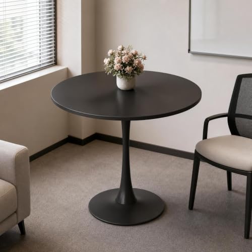 RIXNOMA Round Conference Table with Wooden Base, Modern Compact Office Table for Small Meeting Rooms, Business Meetings, and Office Conference Rooms