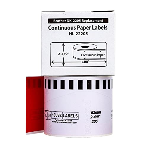 HouseLabels Compatible with Brother DK-2205, Red, 2-4/9" x 100'