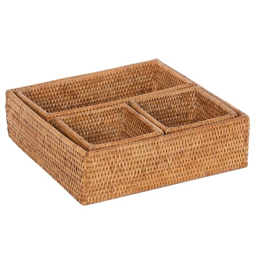 KOUBOO Rattan Drawer Organizer Set 4 Piece Desk Storage Trays Honey Brown