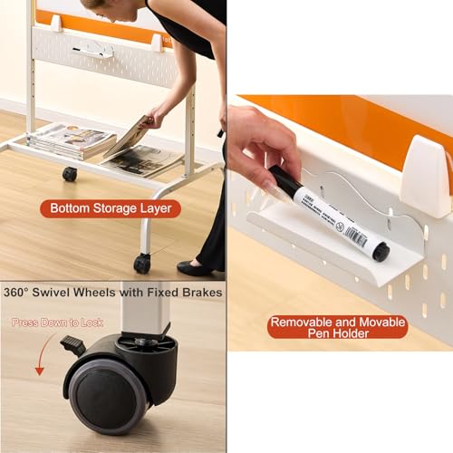 TRUNXUCL Standing Whiteboard Rolling Dry Erase Board on Wheels Magnetic White Board, Adjustable Height(Gray,80x120cm/31.5x47in)