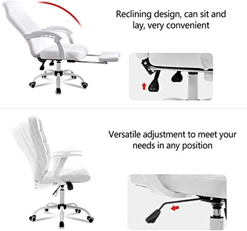Office Chair Swivel Desk Chair Simple Boss Recliner Comfortable Home High Chair Conference Swivel Chair Lift Chair Rotatable Reclining (Color : Brown) (White)