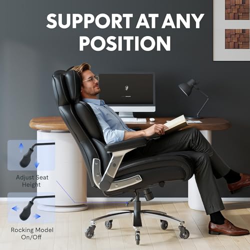 FLEXISPOT 600lbs Big and Tall Office Chair for Heavy People, Heavy Duty Computer Desk Chair with Lumbar Support 2D Armrest Blade Wheels, Chairs for Home Office Gaming Working, PU Leather, Black