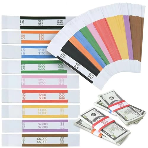 Money Bands for Cash 900 Pcs Money Band Bundle 9 Color Self-Sealing Cash Straps Denomination Sorting Ideal for Banks Retail Hospitality