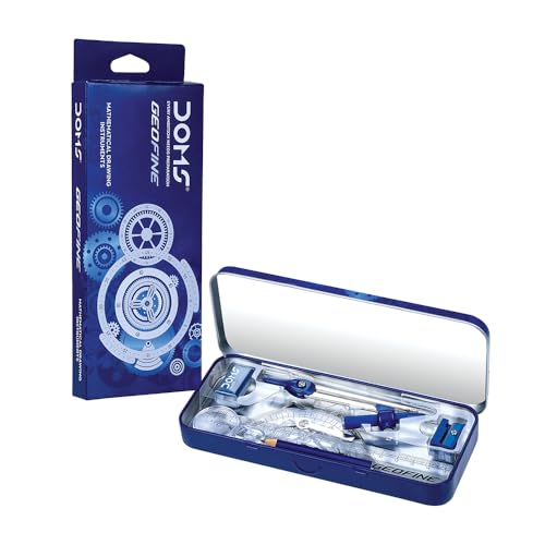 DOMS Geofine Mathematical Drawing Instruments Set, Navy Blue Metal Box By Jainam Stationers