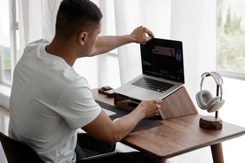 Oakywood Wooden Slanted Laptop Stand - Ergonomic Riser & Holder for 13-14" Laptops - Convenient Desk Stand Wood - 45x22x14cm - Walnut