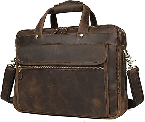 XIXIDIAN 15.6 inch Leather Messenger Bag Genuine Leather Briefcase for Men Large Satchel Shoulder Bag Rugged Leather Computer Laptop Bag(Size:39 * 12.5 * 30cm) (Color : Brown)