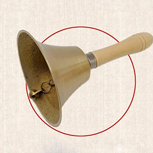 Hand Bell Extra Loud Solid Brass Call Bell， Rattle Bell with Wooden Handle School Bell Handheld Loud Call Bell for Table Hotel Counter Reception Restaurant Bar- 14cm
