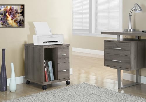 Atlin Designs Mobile Computer Printer Stand, 23" H x 18" W x 18" D, Dark Taupe Finish, Thick Panel Construction, 2 Drawers and Open Storage, Contemporary Style Home Office Hardware Stand