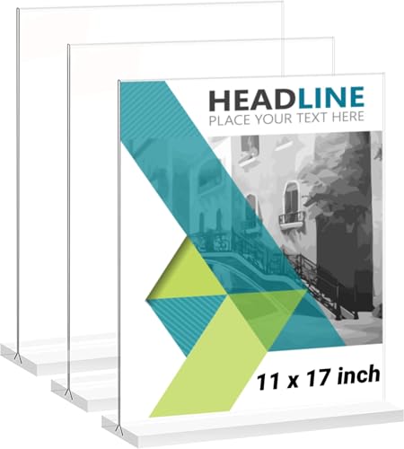 BeapTcely 12 Pack 11 x 17 Inches Acrylic Sign Holder Clear T Shaped Sign Holder Table Menu Display Stand Double Sided Picture Flyer Sign Holder for Office Store Restaurant Hotels (12, 11 x 17 Inches)