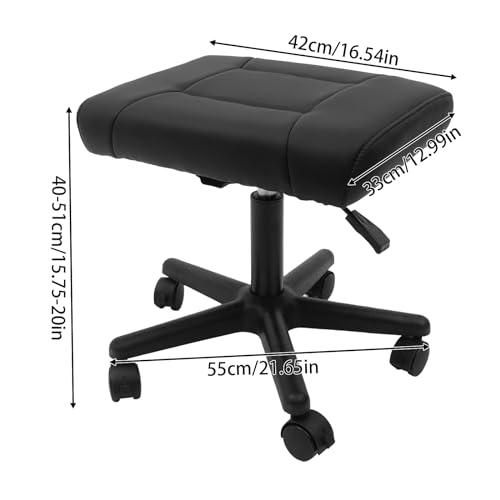 Mobile Under Desk Footrest, Leather Ergonomic Foot Rest with Wheels and Comfort Padding, Height Adjustable Foot Stool Leg Rest for Home Office, Black