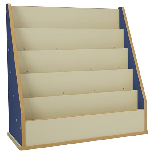 Factory Direct Partners Laminate Book Display Stand, 5-Shelf Storage for Kid Books and Magazines, Children's Furniture for Bedroom, Playroom, Daycare, Preschool or Classroom -Almond/Blue, 13884-ALBL
