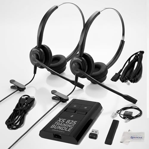 Training Headset Bundle - XS 825 Headphones, Poly MDA524 USB-C & Y Splitter w/ Mute Button, Compatible w/ Teams, Zoom, UC Platforms, Deskphones & PC Softphones - for Coaching, Monitoring & Support