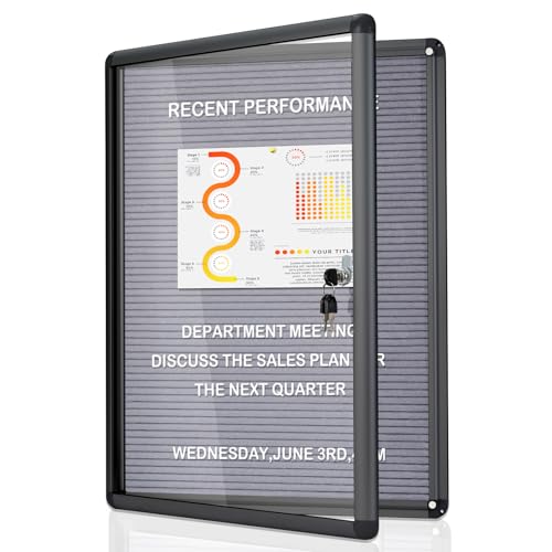 26x20 in Enclosed Bulletin Board Letterboard, Grey Felt Message Board