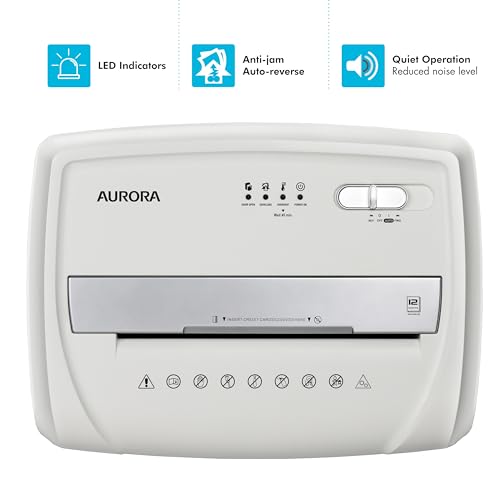 Aurora Desktop Style High-Security Anti-Jam 12-Sheet Micro-Cut Paper and CD/Credit Card/Junk Mail Shredder with 1.8 Gallon Pullout Basket/Security Level P-4