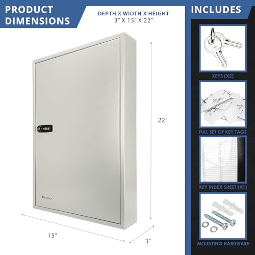 Barska Steel 160 Key Safe Cabinet with Combination and Key Lock Box, Grey