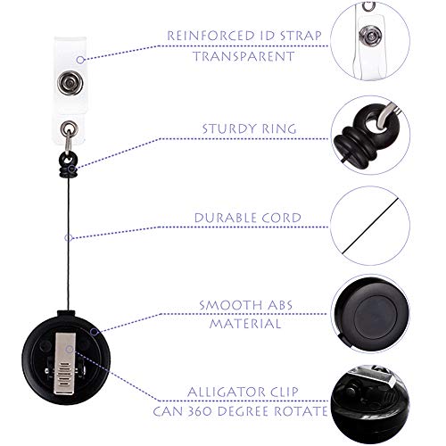 QREEL Badge Reel, ID Badge Holder Retractable Clip, Black, Bulk 100 Pack