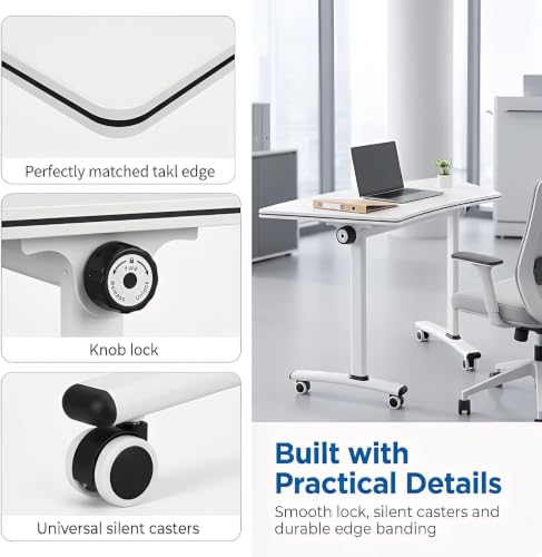 YICOCHI Folding Conference Table with Wheels,Trapezoid Flip Top Mobile Training Table, Modular Nesting Meeting Desk with 360° Lockable Casters, Space Saving Seminar Table for Office Classroom,White,2