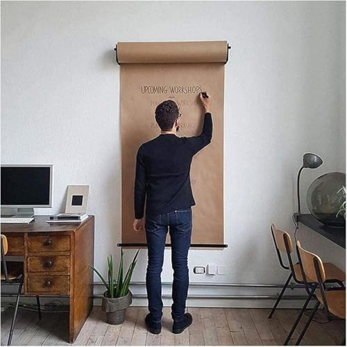 ZOCWJK Kraft Paper Roll Display Work Note Paper Holder Dispenser Cutter Wall Mount, Wide Drawing Paper Roll Bracket for Shop/School, Easy to Hang for Office Coffee Shop,37cm/14.5in Wide