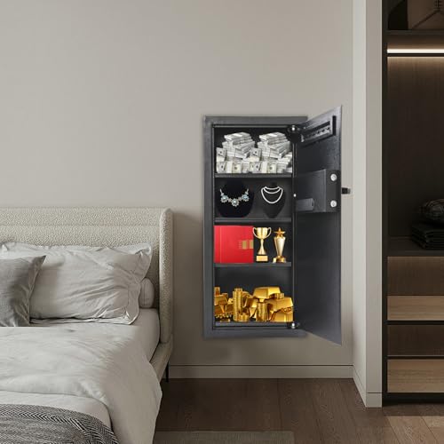 31.5in Tall Fireproof Large Safes, Digital Security Safe Box with Backup Keys and Alarm System Anti-Theft Heavy Duty Combination Lock in Wall Safe for Documents Money Valuables (14.57*3.94*31.5in)