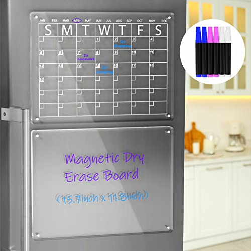 AITEE Acrylic Magnetic Dry Erase Board and Calendar for Fridge with Markers