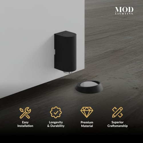MOD LIGHTING Cavo | Magnetic Door Stop, Heavy Duty Door Catch Designed for Floor and Wall Mounting, Modern Magnetic Door Holder, Durable Copper Door Stopper, 2 Pack (Matte Black)