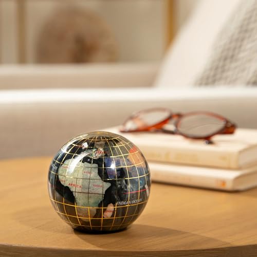 KALIFANO 3" Gemstone Globe Paperweight with Black Opalite Ocean