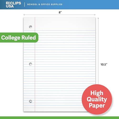 Loose Leaf Paper College Ruled Notebook Paper College Ruled Lined Writing Filler Paper 10.5” x 8” 4800 Sheets 200 Sheets Per Pack 60 gsm (24 Pack)