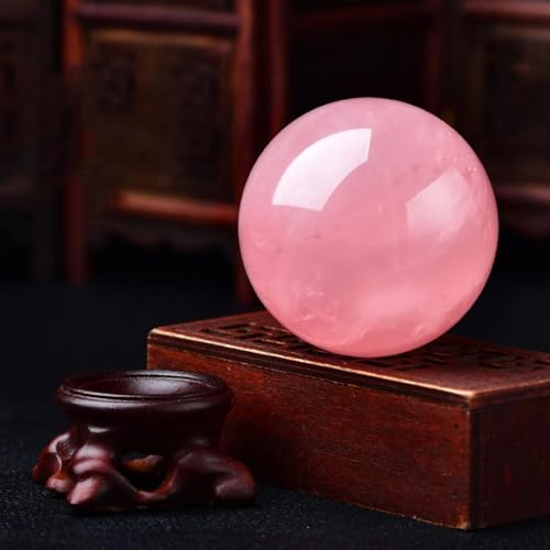 NIBHZ Pink Crystal Ball Paperweight, Crystal Glass Ball with Stand Accessories Rockery Ornament,Pink Crystal ball-80~90mm