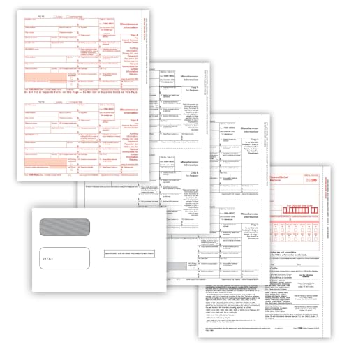 50 1099 MISC Form 2026 Income Set 4-Part And 3 1096 With 50 Self-Seal Envelopes, Kit For 50 Vendors of Laser Forms, Compatible with QuickBooks and Accounting Software