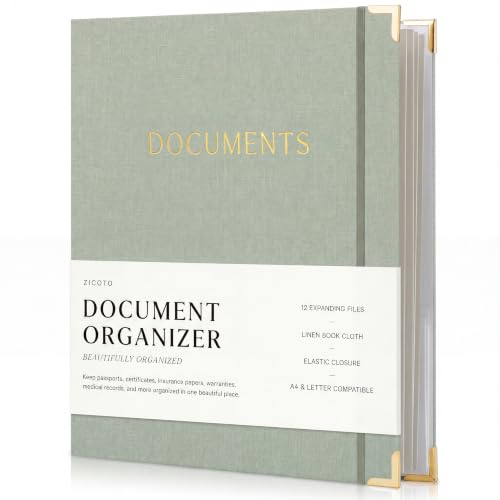 Important Document Organizer Set with Folders - Complete Linen Ring Binder