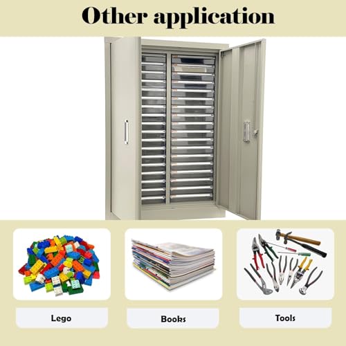 BEILOCKERY 36 Drawers File Cabinet, Paper Document Storage Vertical Filing Cabinet, Small Transparent Drawers Document Organizer with Door for Office Warehouse Garage