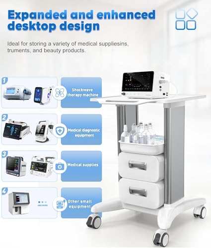 Medical Cart 3 Tiers, Lab Utility Cart with 2 Drawers & 1 Top Tray, ABS Mobile Medical Trolley Cart, Hospital Mobile Ultrasound Cart with 4 Silent Wheels for Dental Clinic, Beauty Salon, 220 LBS