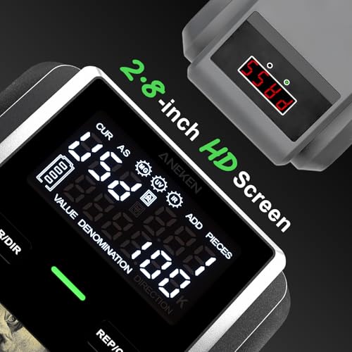 Aneken AL-139 Counterfeit Bill Detector with 2.8" Digital Screen, Total Value & Add Function, 4-Way Orientation & Traceable Records Counterfeit Money Detector, Compatible with Multiple Currencies