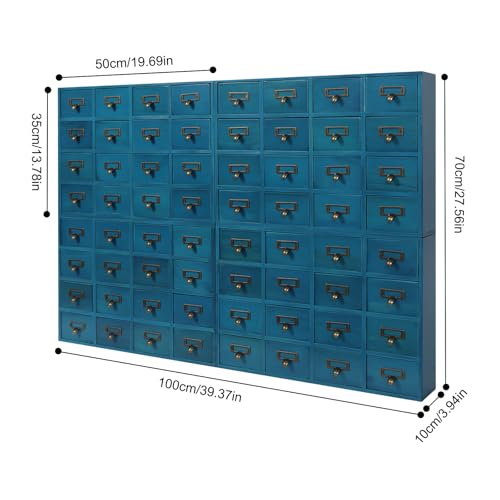 Fulavorty 64-Drawer Wooden Storage Box,Retro Desktop Organize,4 PCS Drawer Cabinets,Multi-Level Wooden Storage Drawers (64 drawer Blue)