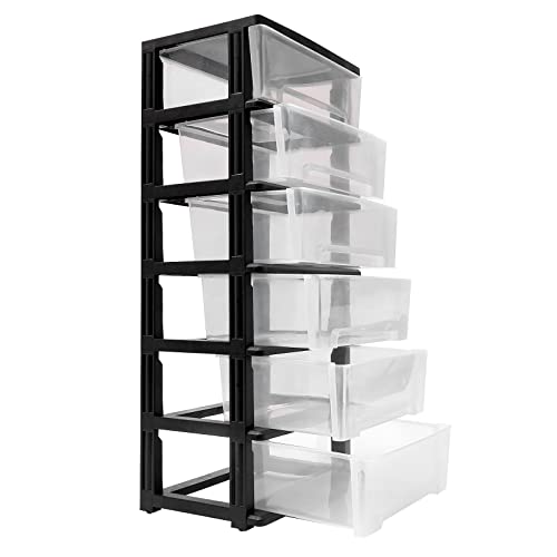 6 Clear Drawer Storage Organizer Rolling Cart,Movable Storage Tower for Closet with Wheels,Plastic Cart Organizer for Home Office Classroom