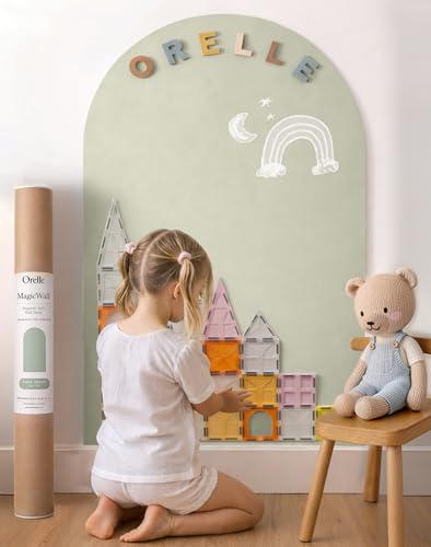 Orelle MagicWall | Magnetic Arch Wall Decal – Repositionable & Renter-Friendly | Peel & Stick Magnetic Wall Decal Chalkboard for Kids | Playroom Essentials | Large | 24 x 39 | Sage Green