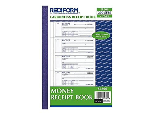 Rediform 8L806 Money Receipt Book 2 3/4 x 7 Carbonless Duplicate 200 Sets/Book