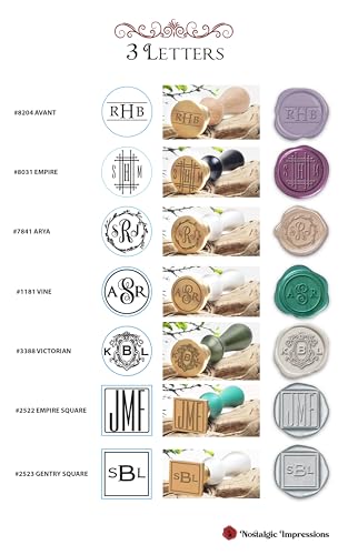 Wedding Custom Monogram Wax Seal Stamp | 3 Initial Monogram | USA Handcrafted | Multiple Handle & Wax Color Options