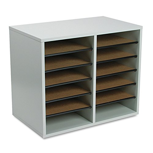 Safco Literature Organizer, 12 Compartments, Office and Classroom Mailbox with Adjustable Shelves, Wood Paper and Mail Sorter, Gray
