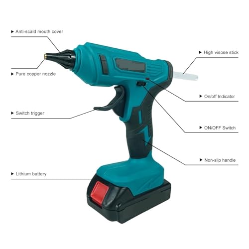 LIBODD Hot Glue Gun Handmade Wireless Hot Melt Glue Gun Rechargeable Hot Melt Glue Gun Electric Glue Gun Household Hot Melt Stick Adhesive for DIY Arts, Crafts and Quick Repairs(1x3.0Ah Battery)