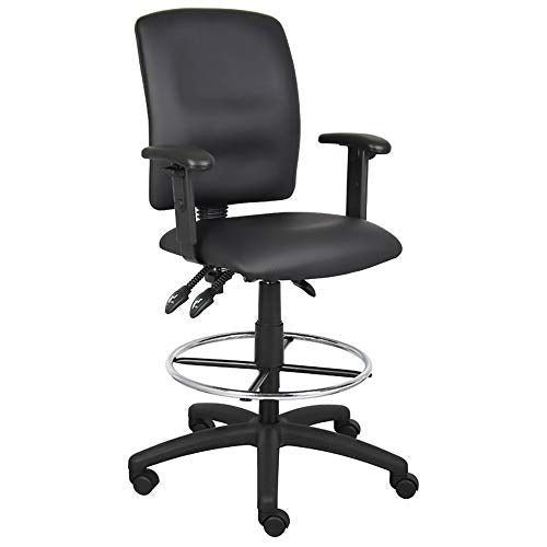 Multi-Function Leather Drafting Chair Adjustable T-arms, Ergonomic Drafting Stool-Black Leatherette Draft Chair