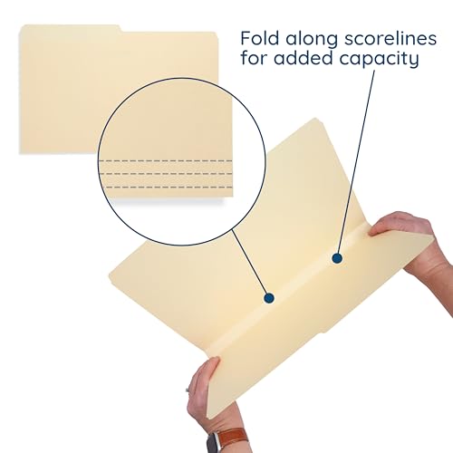 Blue Summit Supplies 100 Legal Size Manila File Folders, 1/2 Cut Tab, 11pt