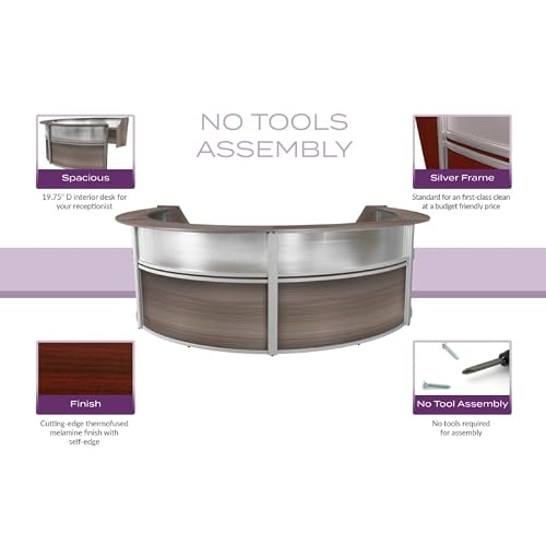 Romig Marque Plexi Four-Unit Reception Curved Desk Workstation “142W x 103D” - Driftwood Grey