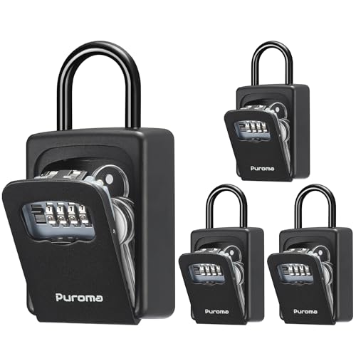 Puroma Key Lock Box Large with Code Lockbox Outdoor Wall Mount 4 Black