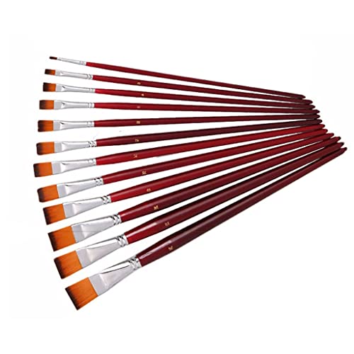 HBJWOV Two-Color Nylon Hair Flat Peak Oil Brush 12 Pcs Sets of Brushes Art Water-Colour Paint School Supplies