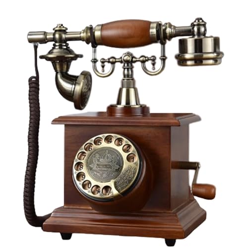 QUANGJN Vintage Table Phone Retro Rotary Dial Phone Landline Telephone Corded Old Fashion Antique Phone Wooden Old School Telephones for Home Office Cafe Bar Star Hotel Decor,Brown