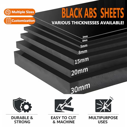 WOFDALY Black ABS Plastic Board 500mm*500mm Durable Rigid Opaque ABS Sheet Styrene Panel for DIY Craft Modelling Mounting Art Projects Workshop Home Industrial Use,500mm*500mm*8mm