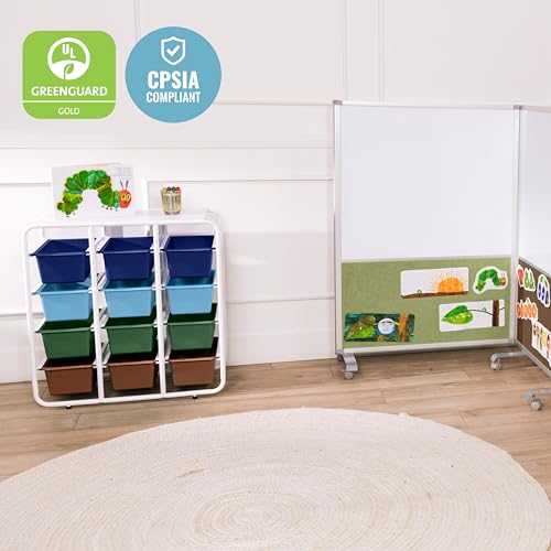 ECR4Kids 4-Tier Storage Rack with 12 Cubby Bins 4x3, Multipurpose Organization, Earthtone