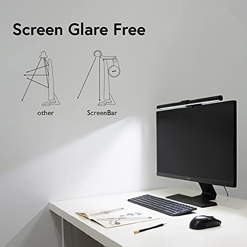 BenQ Screenbar E-Reading LED Computer Monitor Light Lamp with Auto-Dimming and Hue Adjustment Features, Matte Black USB Powered Office Lamp (ScreenBar_Black) Complements with Backlight/RGB setups